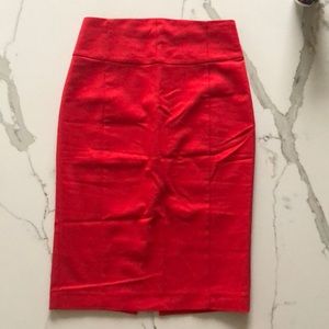 Express Fully Lined Red Calf Length Pencil Skirt